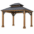 Gazebo da giardino 300 x 300 cm in legno marrone con tetto in metallo nero - copertura da esterno