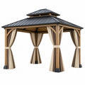 Gazebo da giardino 300 x 300 cm in legno beige con tetto in metallo e tende