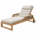 Lettino prendisole 200 x 75 cm in legno naturale e tessuto beige - schienale regolabile con ruote