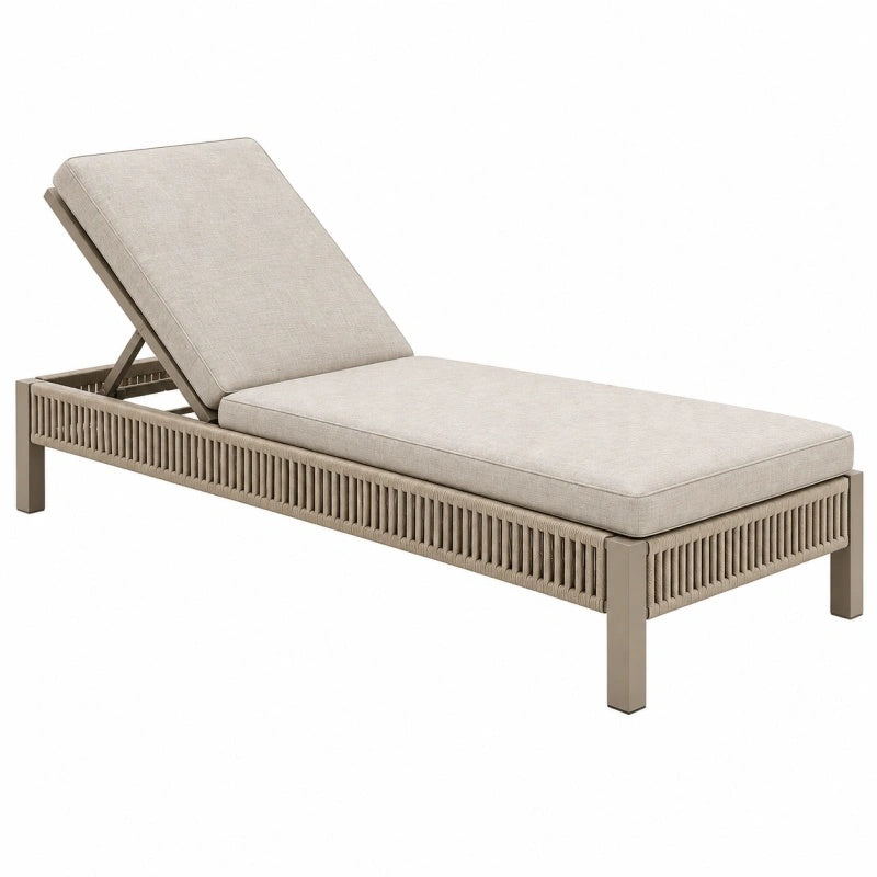 Lettino prendisole 200 x 70 cm in alluminio e corda beige con schienale regolabile