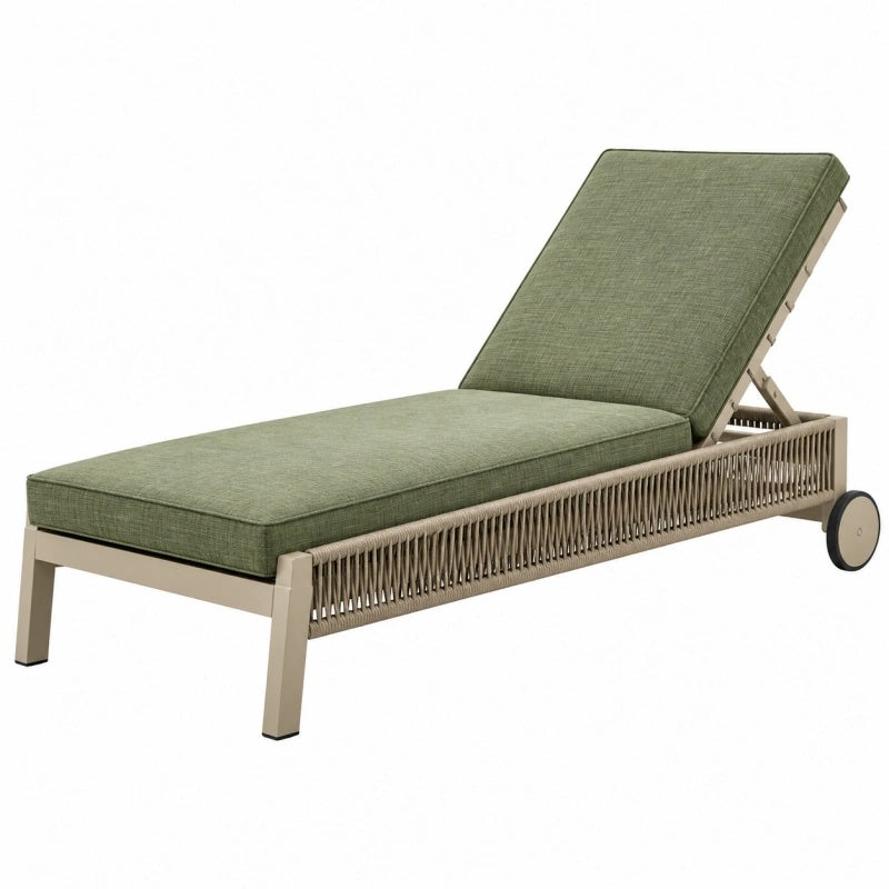 Lettino prendisole 200 x 70 cm in alluminio beige con cuscino verde e schienale regolabile