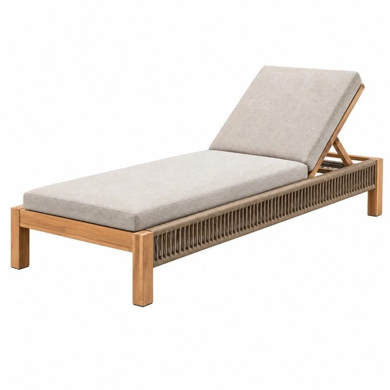 Lettino prendisole 200 x 75 cm in legno naturale e corda beige con schienale reclinabile