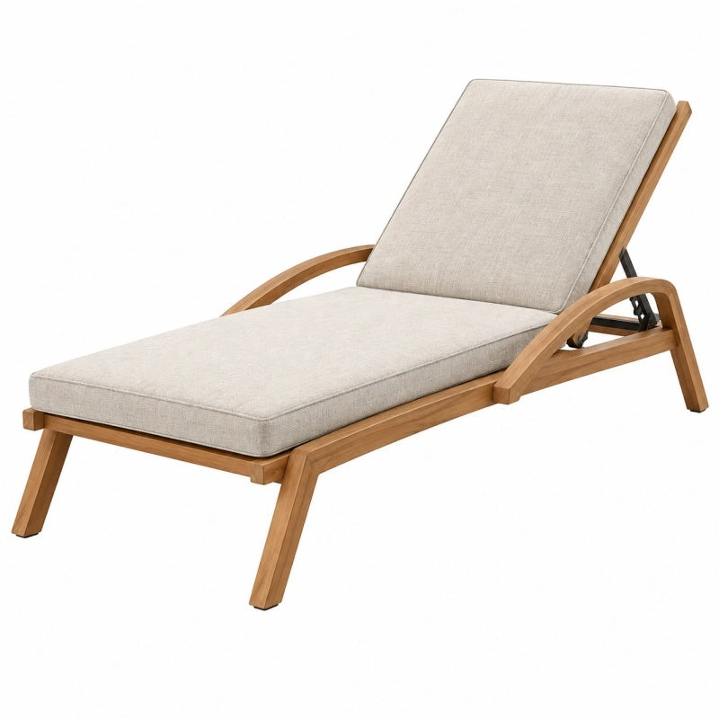 Lettino prendisole 200 x 70 cm in legno naturale con cuscino beige e schienale reclinabile