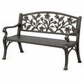 Panchina da giardino 122 x 61 x 88 cm in metallo nero bronzato con schienale floreale