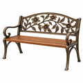 Panchina da giardino 122 x 62 x 90 cm in metallo e legno bronzo marrone con schienale floreale classico