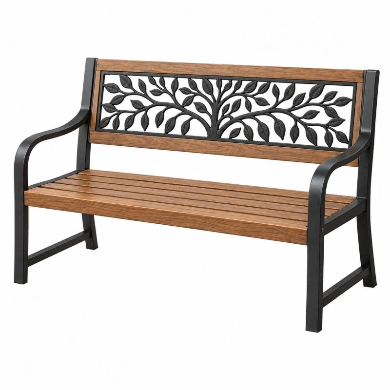 Panca da giardino 122 x 61 x 89 cm in legno e metallo marrone nero con schienale decorativo