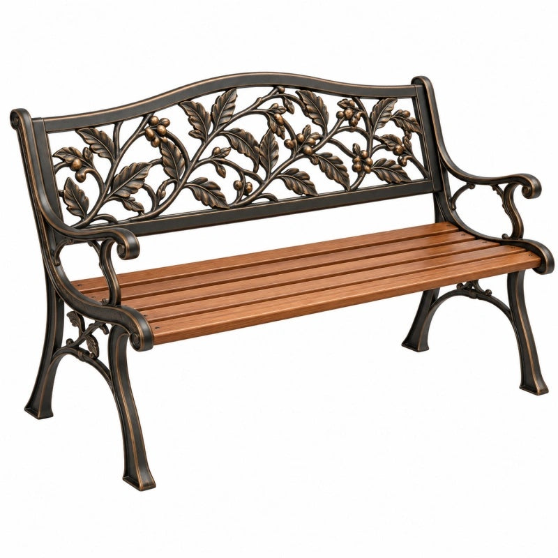 Panca da giardino 122 x 62 x 85 cm in metallo e legno marrone stile classico