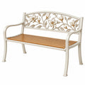 Panca da giardino 120 cm in metallo e legno avorio marrone con schienale floreale