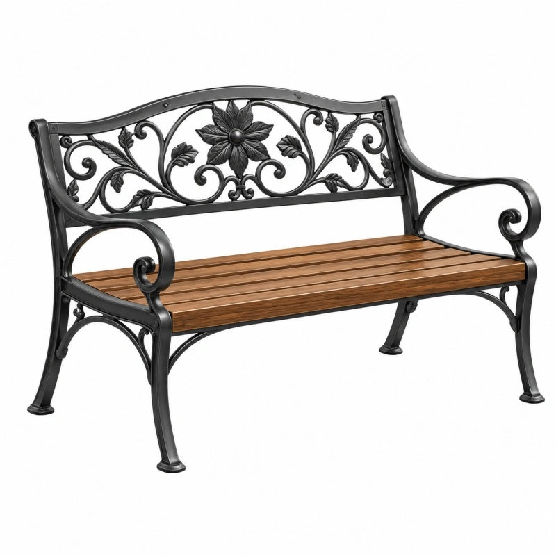 Panca da giardino 122 x 62 x 93 cm in metallo e legno marrone nero stile classico
