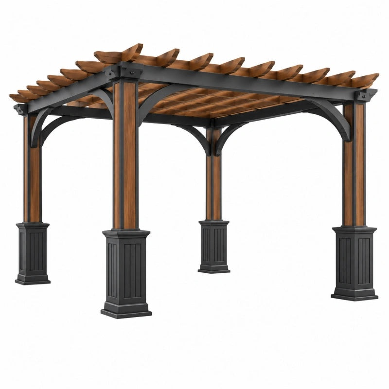 Pergola da giardino 300 x 300 x 250 cm in metallo e legno marrone nero - struttura a listelli