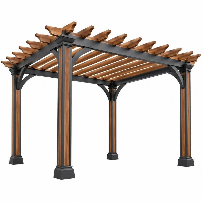 Pergola da giardino 300 x 300 x 240 cm in legno e metallo marrone nero - struttura ombreggiante