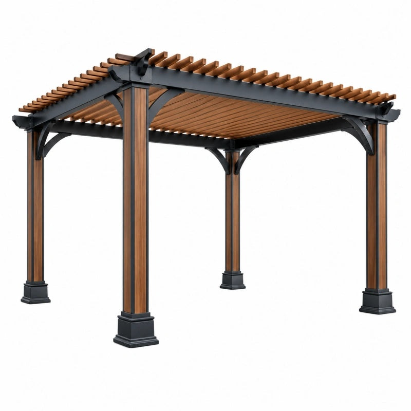 Pergola da giardino 300 x 300 x 250 cm in metallo e legno marrone/nero