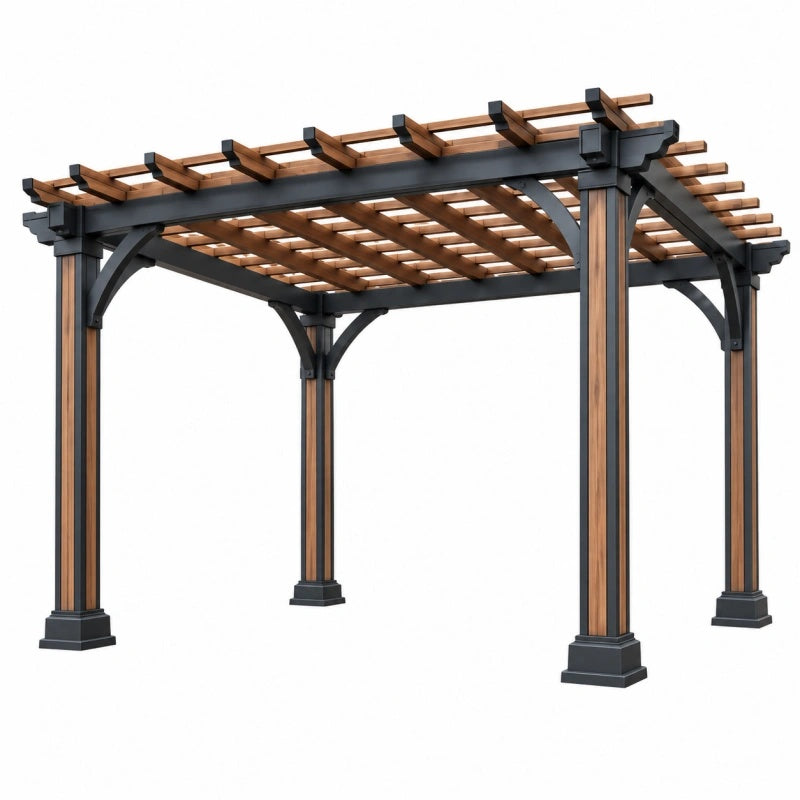 Pergola da giardino 300 x 300 cm in legno e metallo marrone nero con tetto a listelli