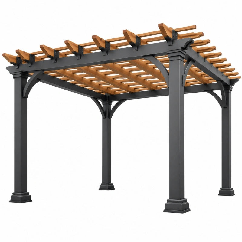 Pergola da giardino 300 x 300 x 250 cm in legno e metallo nero/marrone con copertura a listelli