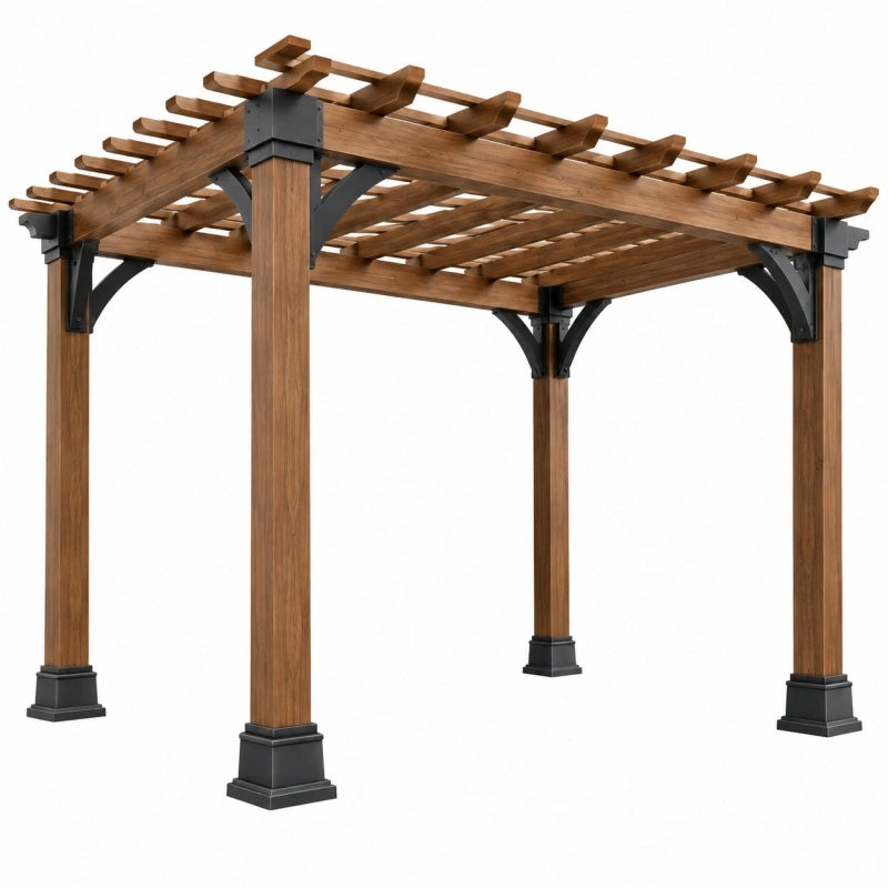 Pergola da giardino 300 x 300 x 240 cm in legno marrone con staffe in acciaio nero - copertura a listelli