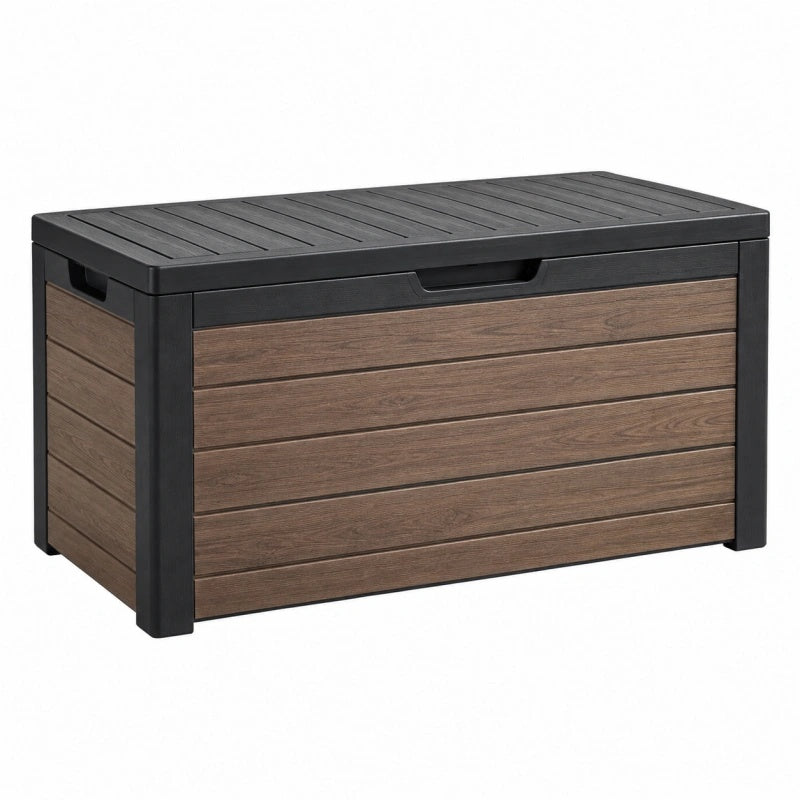 Baule da esterno 120 x 56 x 63 cm in resina marrone nero con coperchio