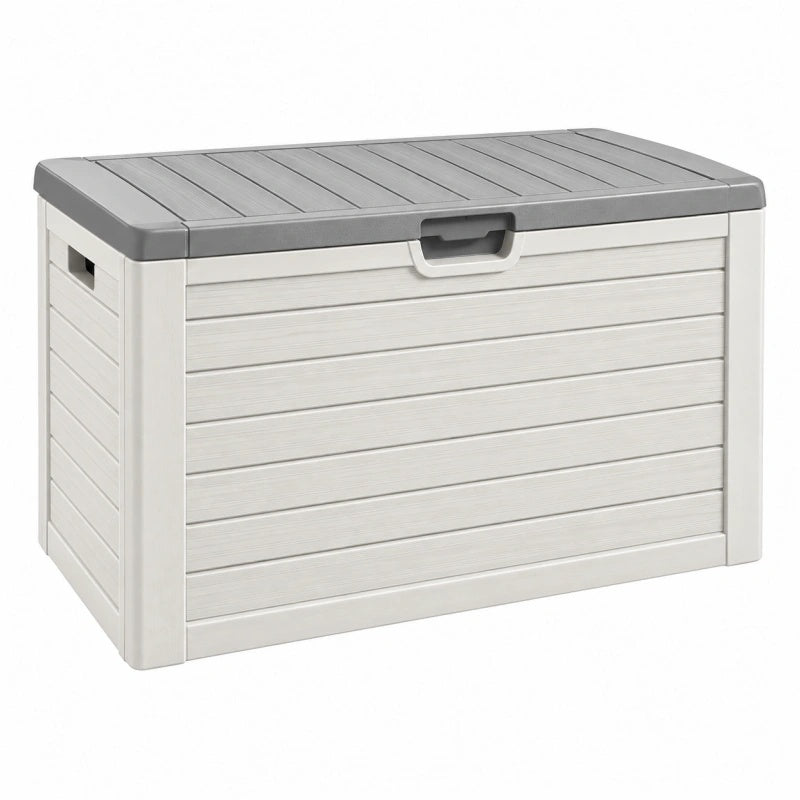 Cassapanca da esterno 120 x 56 x 63 cm in resina beige/grigio con coperchio