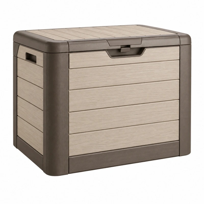 Cassapanca contenitore da esterno 120 x 62 x 63 cm in resina tortora beige con coperchio e maniglie