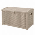 Baule contenitore 120x55x60 cm in plastica beige effetto rattan con coperchio